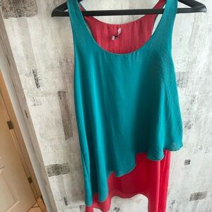 Blue Asymmetrical Layered Sleeveless Mini Dress